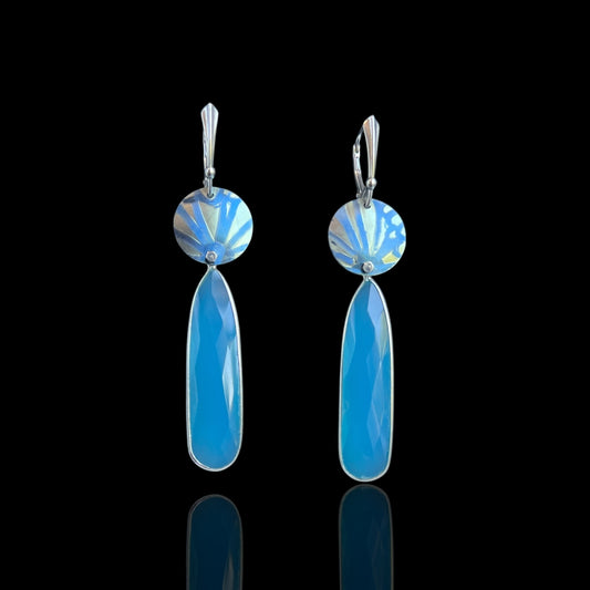 Contemporary Aqua Chalcedony and Titanium Earrings – Lightweight Handmade Design