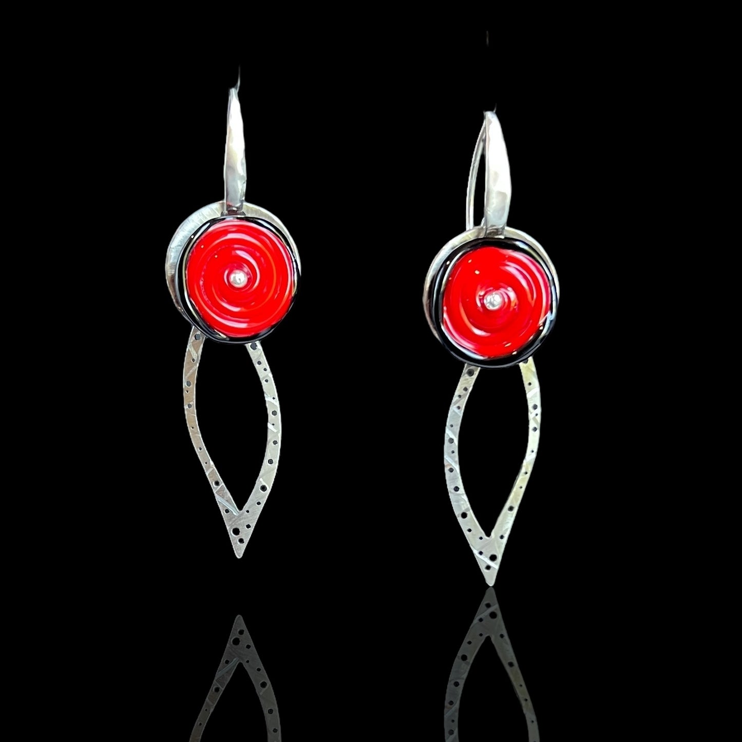 Red Lampwork Glass Leaf Earrings – Handmade by Diana Hirschhorn