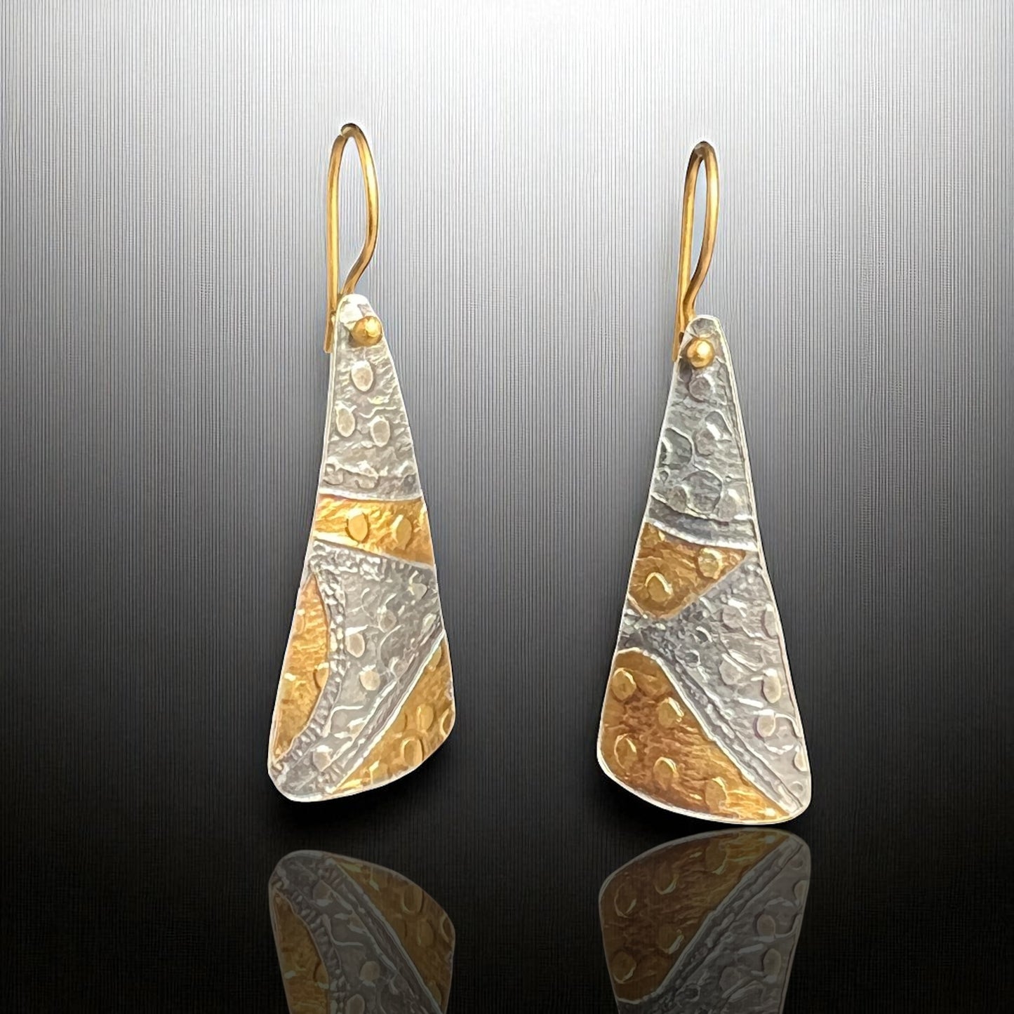 Geometric and Bold Textured Earrings in 24K Gold over Fine Silver