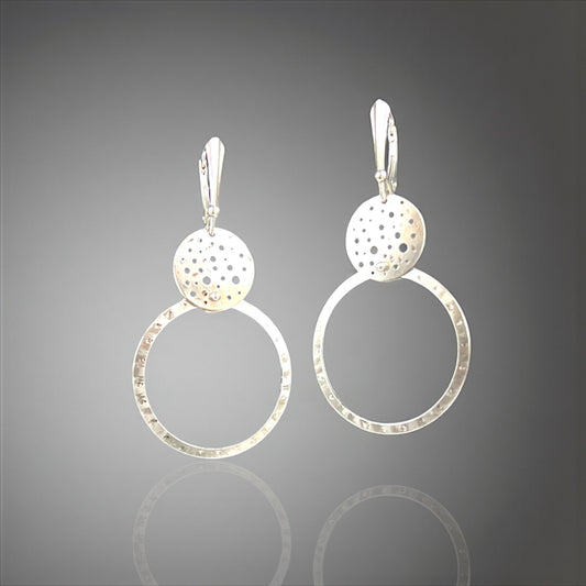 Stainless Steel Circle Dangle Earrings with Perforated Detail