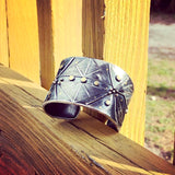 Bold statement cuff bracelet with an Art Deco Vibe!   24K gold accents on deeply textured cuff bracelet commands attention!