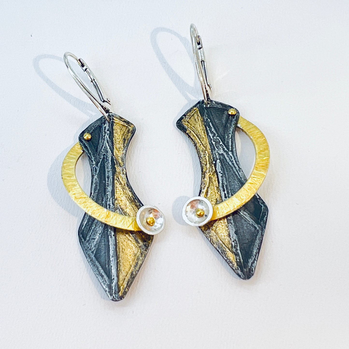 "Golden Asteroid"....contemporary steel and 24K gold dangle earrings