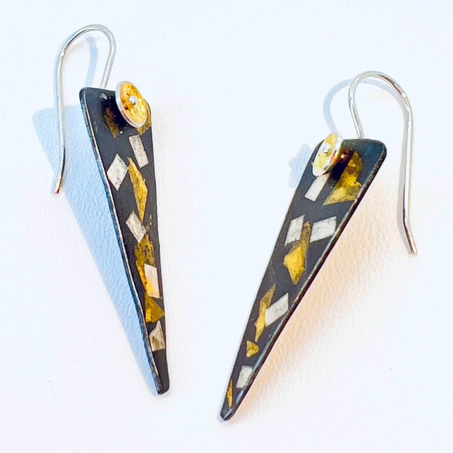 "Triangle Universe"....contemporary steel and 24K gold dangle earrings