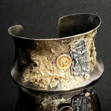 "Gold and Textured"...Steel Cuff with Fused Gold