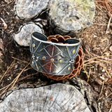 Bold statement cuff bracelet with an Art Deco Vibe!   24K gold accents on deeply textured cuff bracelet commands attention!