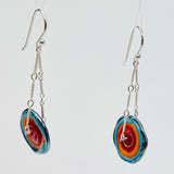 "Long Tropical Circles"... colorful lamp work glass earrings