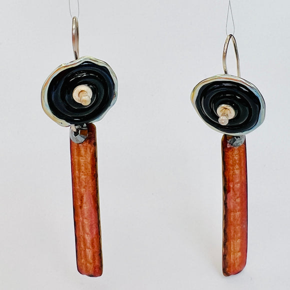 Plaid Texture Enamel...black and coppery toned slender dangles