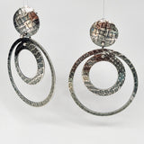 "Tartan Plaid Circle Dangles"....Triple Sterling Silver Post Back Hoops
