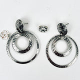 "Tartan Plaid Circle Dangles"....Triple Sterling Silver Post Back Hoops