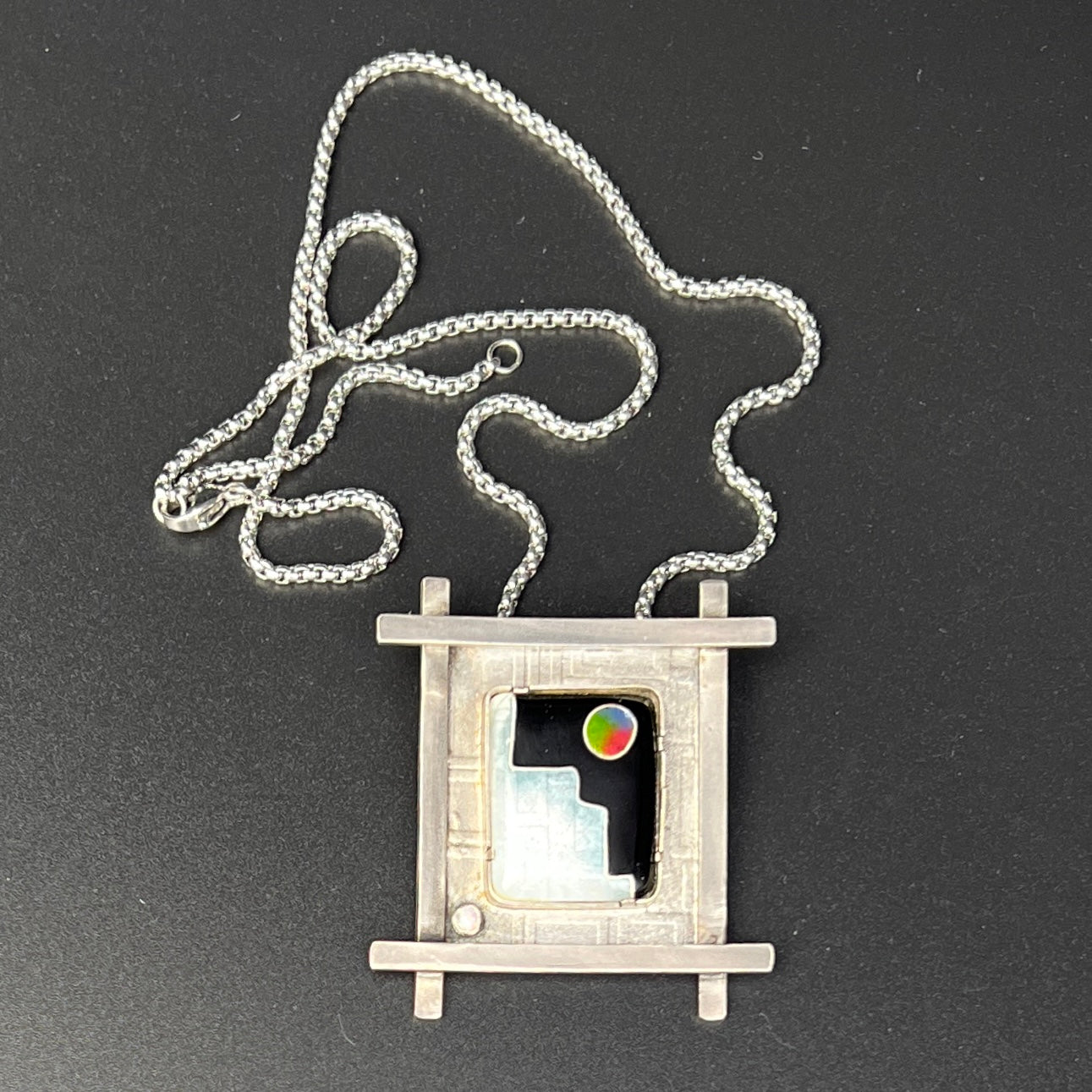 "Rainbow Moon"...Cloisonné Necklace with Opal