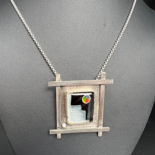 "Rainbow Moon"...Cloisonné Necklace with Opal