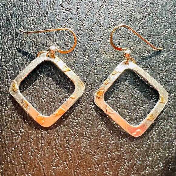 Shiny Bright Open Squares...Sterling, 24K Gold Earrings