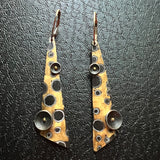 "Spotted Black and Gold "....steel and 24K gold dangle earrings