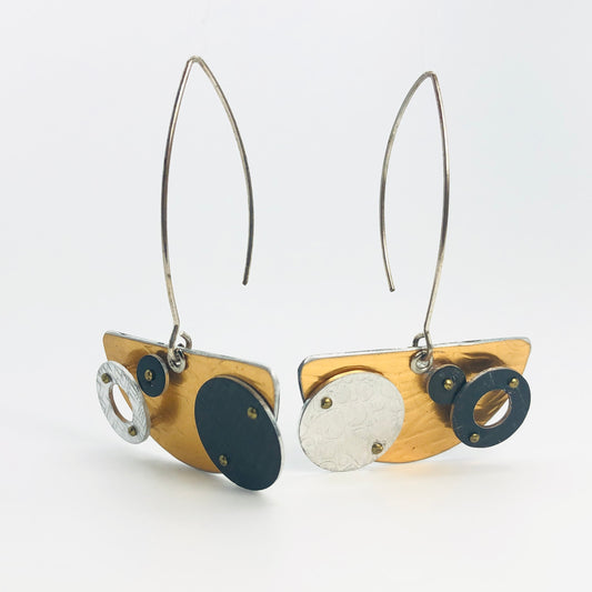 Architectural modern geometric dangle earrings. Lightweight and one-of-a-kind.