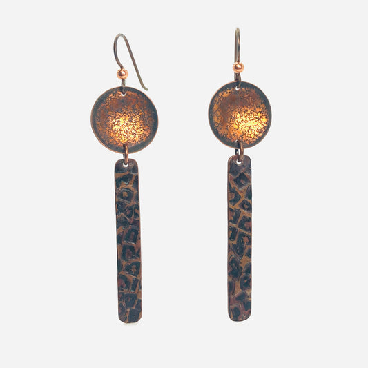 Long, slender and lightweight, these copper earrings have a rich texture and patina!