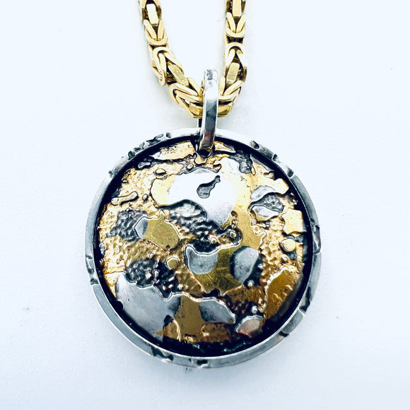 Custom Order.  Oxidized 24K gold/sterling reversible pendant