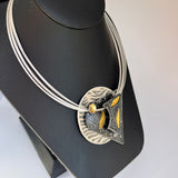 Celestial Triangle...sterling, steel and 24K gold necklace