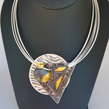 Celestial Triangle...sterling, steel and 24K gold necklace