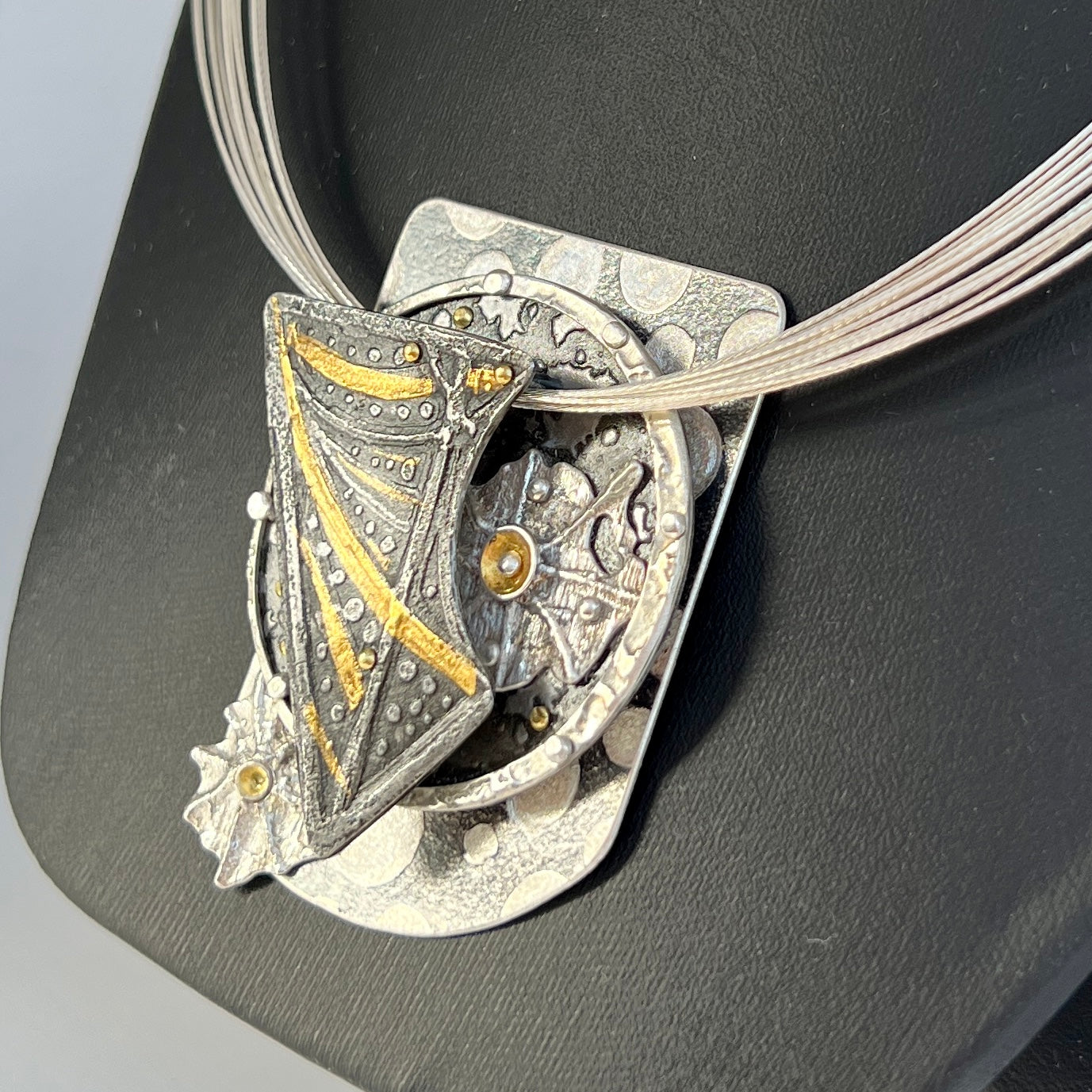 Starry Night Asteroid...sterling, steel and 24K gold necklace