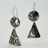 Deeply oxidized sterling silver and subtle touches of 24K gold combine in these 2 part dangle earring design