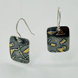 Deeply oxidized sterling silver and 24K gold combine in these small rectangle shape dangle earrings...modern, one of a kind.