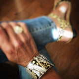 Dramatic cuff bracelet 24K gold on black enamel