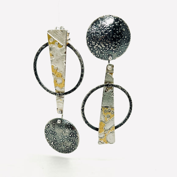 Artful handmade jewelry sterling silver earrings with 24K gold accents…art to wear!