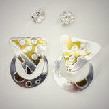 Diana Hirschhorn Shiny and bright sterling silver and 24K gold post back geometric earrings , architectural vibe.  One of a kind, modern.
