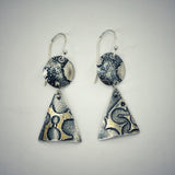 Deeply oxidized sterling silver and subtle touches of 24K gold combine in these 2 part dangle earring design
