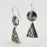 Deeply oxidized sterling silver and subtle touches of 24K gold combine in these 2 part dangle earring design