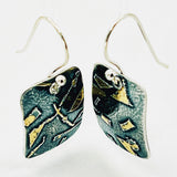 Deeply oxidized sterling silver and 24K gold combine in these small rectangle shape dangle earrings...modern, one of a kind.