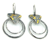 Leverback hoop earrings stunning contrast of rich 24k gold against oxidized sterling silver. Handmade, one of a kind.