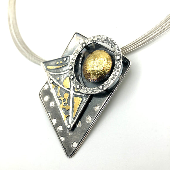 Polka dot acid etched sterling silver with 24K pendant