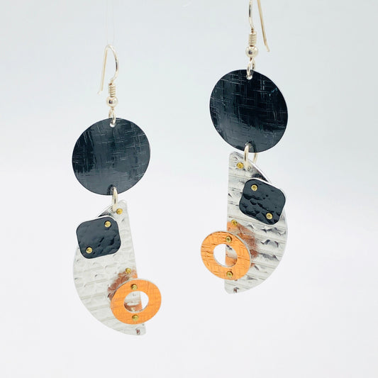 Geometric modern asymmetrical architectural earrings. 3D lightweight aluminum.