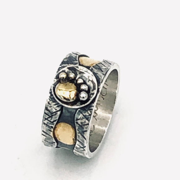 Polka Dots...sterling and 24k gold ring size 8
