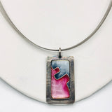 Modern, Geometric and Architectural Pink/Grey Necklace in Cloisonné Vitreous Enamel/Sterling Silver