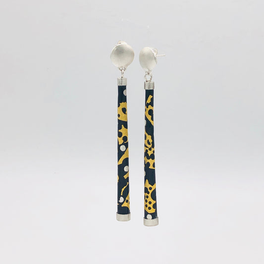 Long statement earrings in 24K gold/enamel