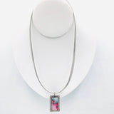 Modern, Geometric and Architectural Pink/Grey Necklace in Cloisonné Vitreous Enamel/Sterling Silver