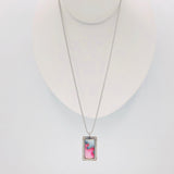 Modern, Geometric and Architectural Pink/Grey Necklace in Cloisonné Vitreous Enamel/Sterling Silver