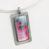 Modern, Geometric and Architectural Pink/Grey Necklace in Cloisonné Vitreous Enamel/Sterling Silver