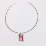 Modern, Geometric and Architectural Pink/Grey Necklace in Cloisonné Vitreous Enamel/Sterling Silver