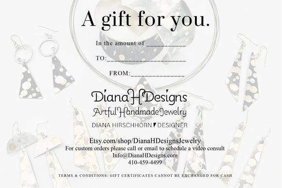 DianaHDesigns/Artful Handmade Jewelry Gift Certificate