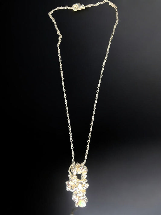 Sterling Silver Coral Necklace with Opal