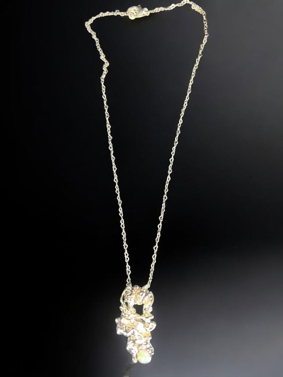 Sterling Silver Coral Necklace with Opal