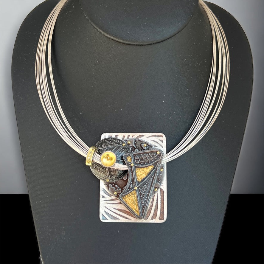 Celestial Geometry...sterling, steel and 24K gold necklace