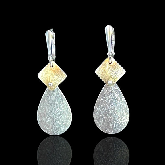 Two-Tone Diamond & Teardrop Earrings – Silver & Gold Dangles