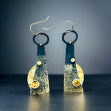 "Sunrise, Sunset"....contemporary steel, 14K, 24K gold dangles