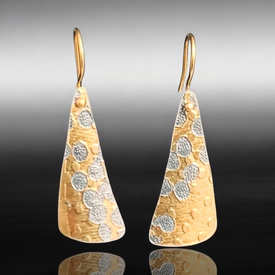 Etched Mixed-Metal Tapered Dangles — 24K Gold over Fine Silver