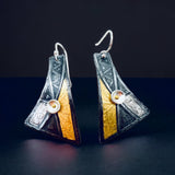 "Burst of Light"....contemporary steel and 24K gold dangle earrings