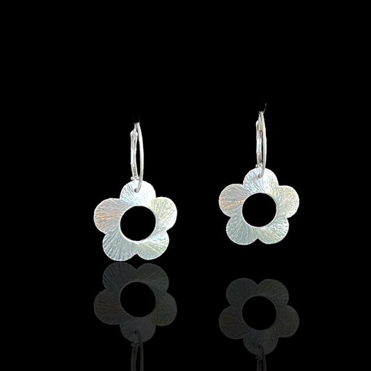 Silver Flower Hoop Earrings